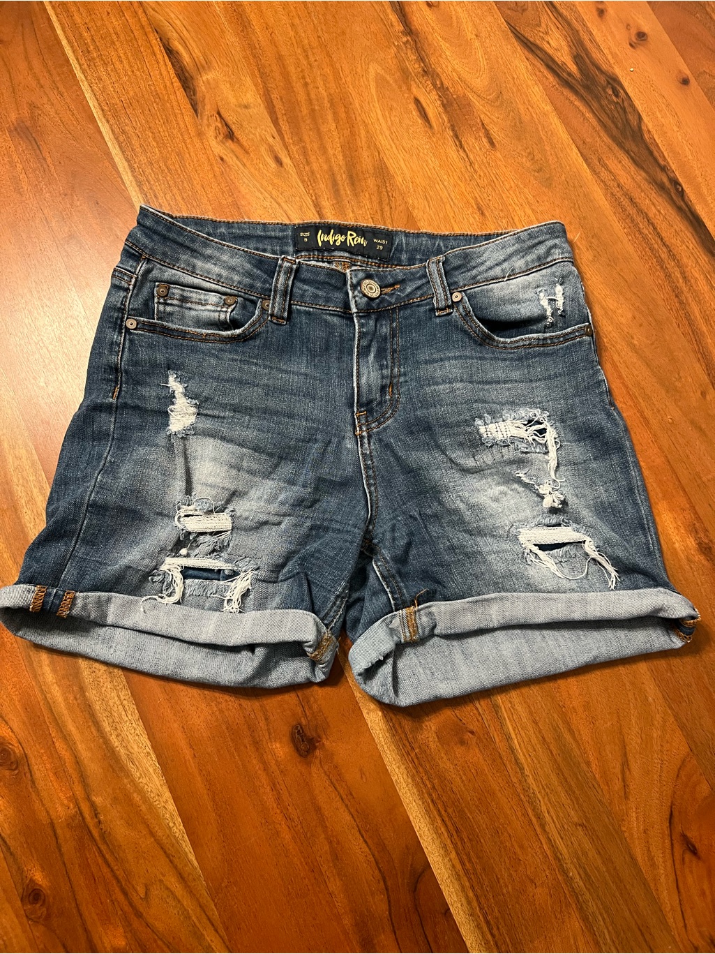 Indigo Rein Ripped Cuffed Denim Shorts  Blue
